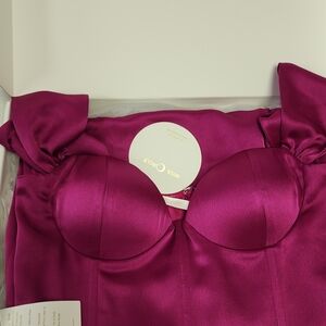 Miss Circle Fuchsia Satin Maxi Dress with Structured Bust